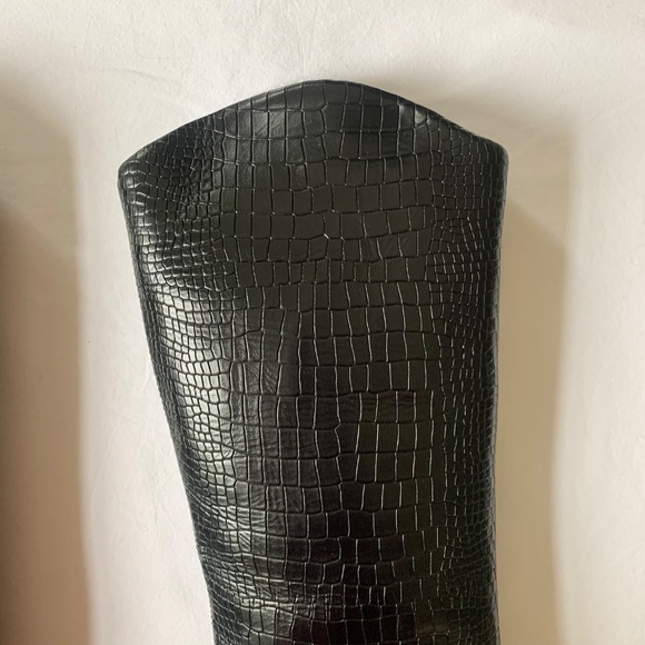 Schutz Maryana High Heel Leather Crocodile-Embossed Boot Black 7.5 - Picture 7 of 16